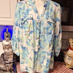 a JM Collection Button Down 3/4 Sleeve Top Size 16W